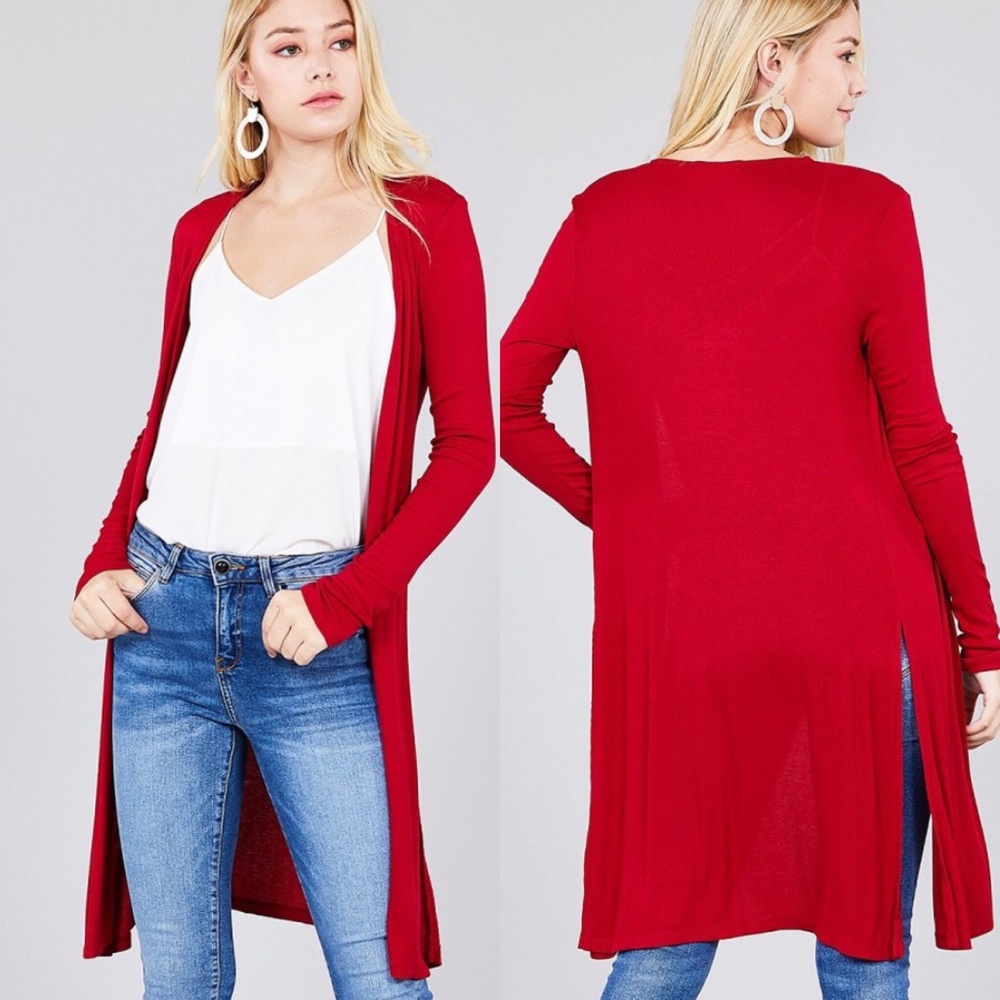Plus & Reg Red Long Sleeve Cardigan